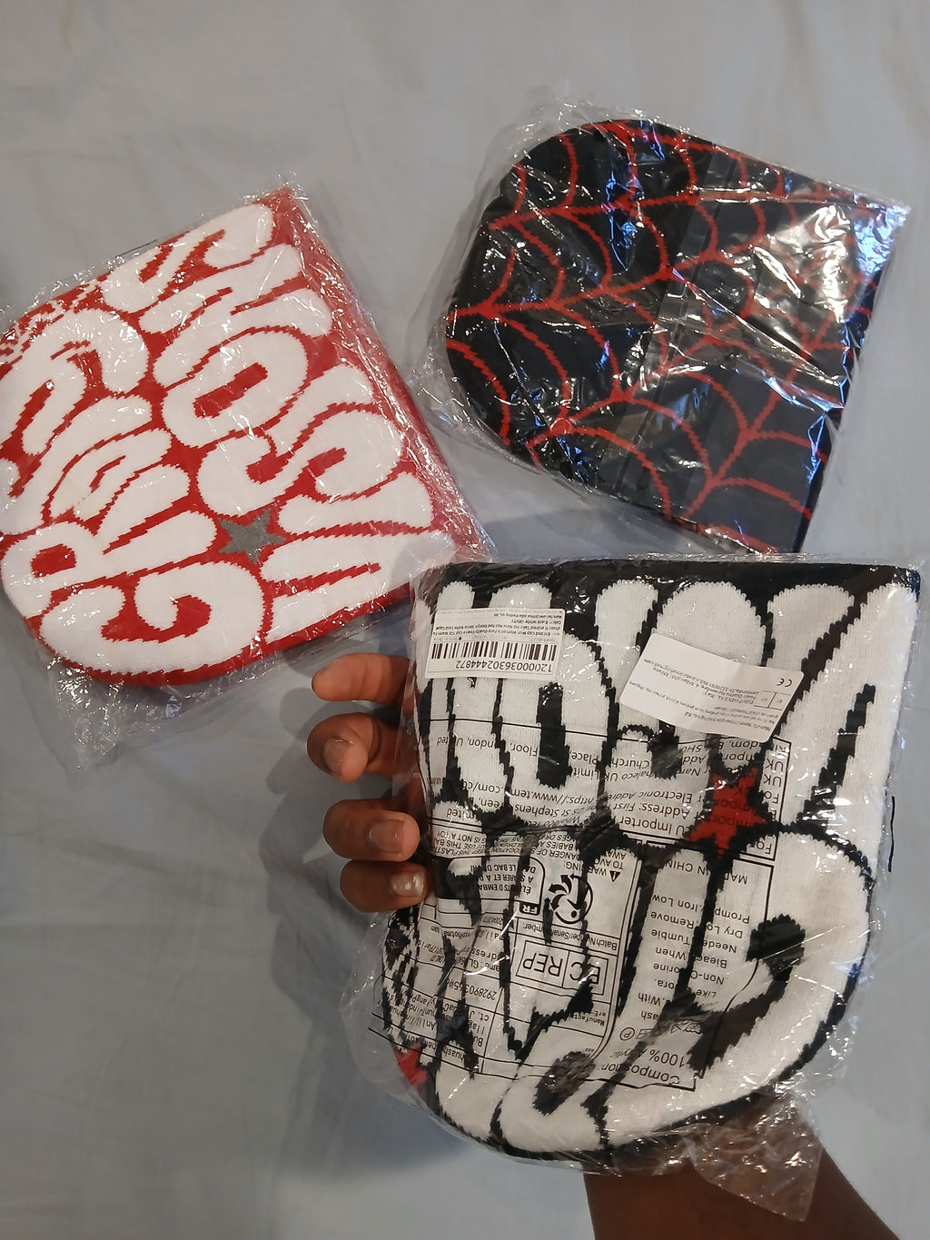 Y2K Streetwear Beanie Bundle - Spider Web & Graffiti Knit Beanies