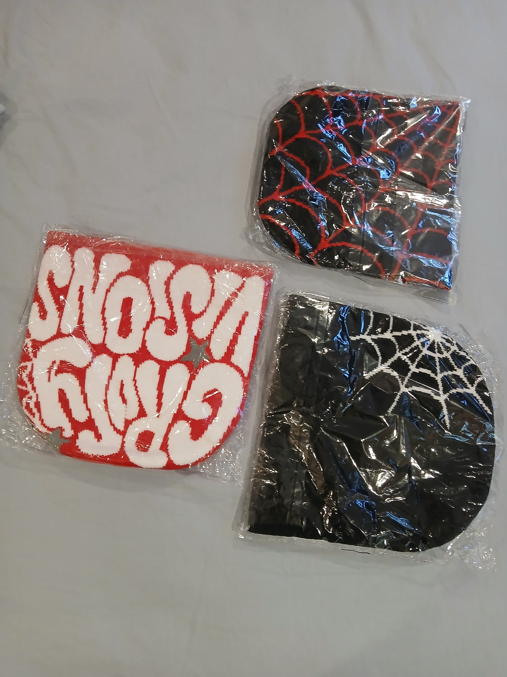 Y2K Streetwear Beanie Bundle - Spider Web & Graffiti Knit Beanies