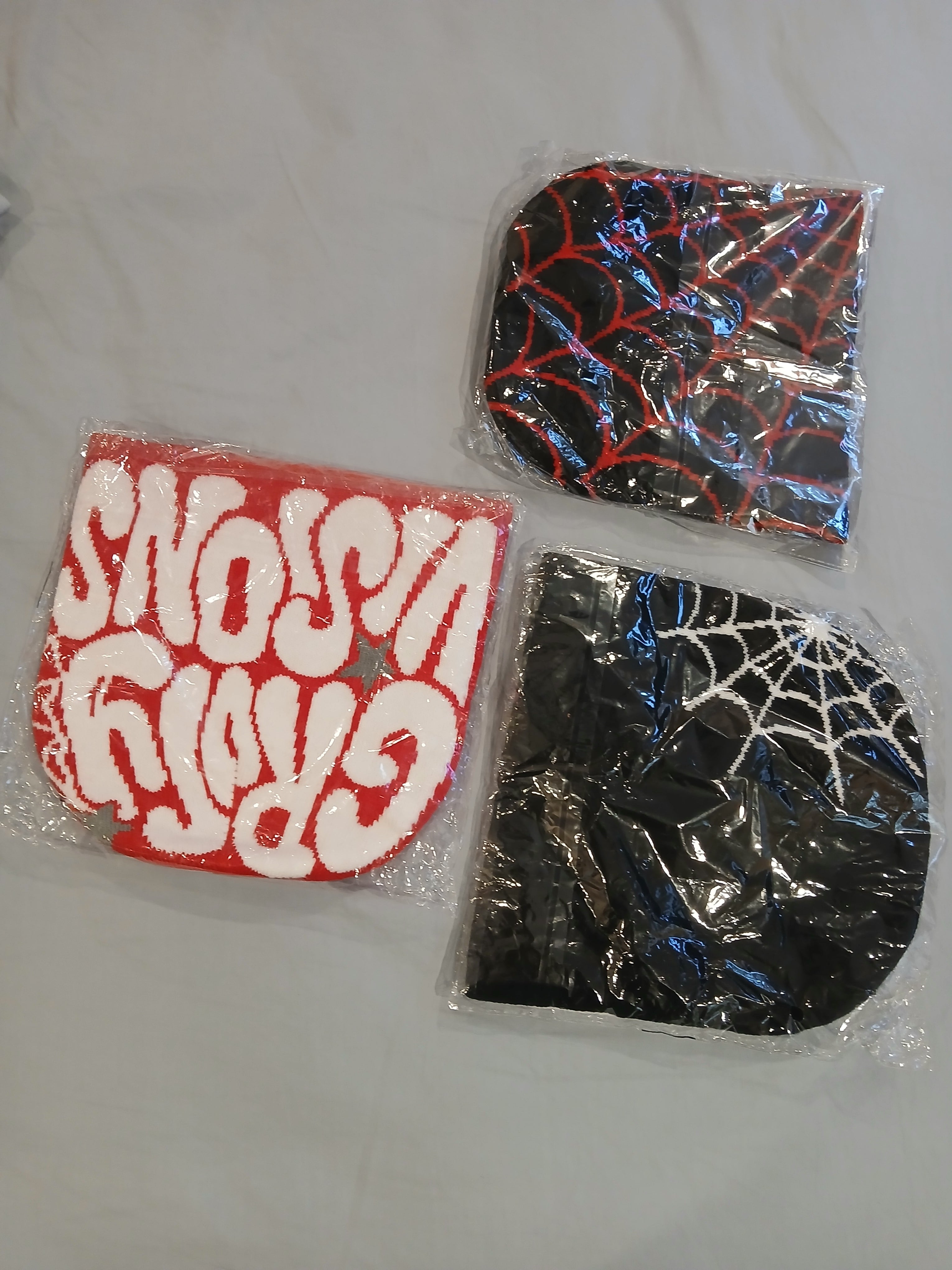 Y2K Streetwear Beanie Bundle - Spider Web & Graffiti Knit Beanies