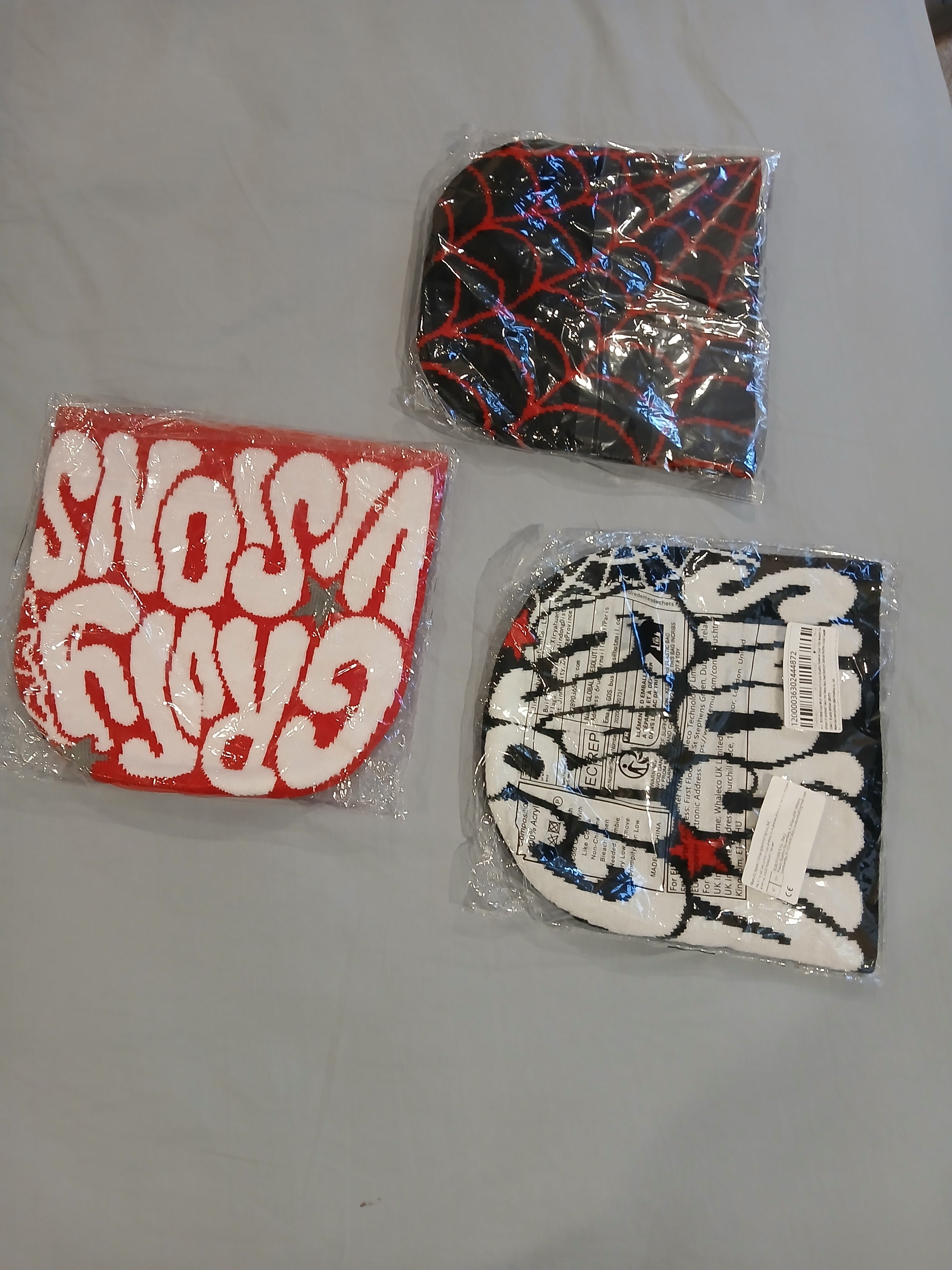 Y2K Streetwear Beanie Bundle - Spider Web & Graffiti Knit Beanies